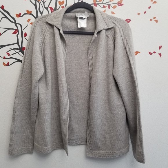 MaxMara Light Grey 100% Virgin Wool Knit Open Front Cardigan Medium - Picture 2 of 6